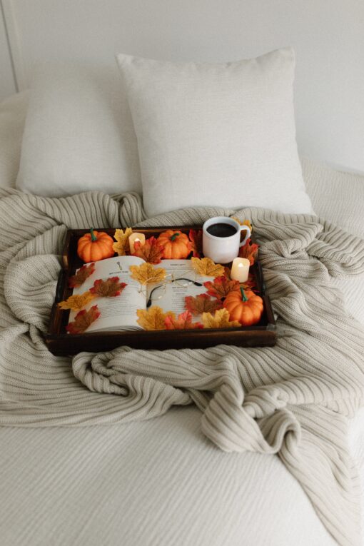 pumpkin tea fall vibes autumn warm cozy bed