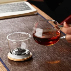 glass tea infuser mug with bamboo lid