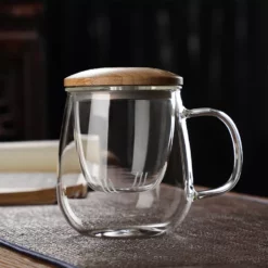 glass tea infuser mug with bamboo lid