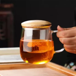 glass tea infuser mug with bamboo lid