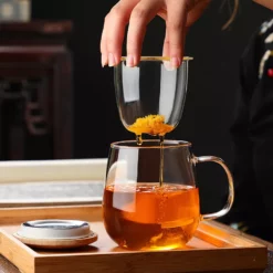 glass tea infuser mug with bamboo lid
