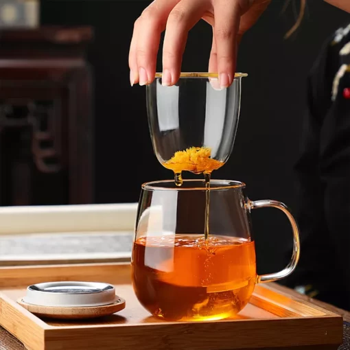glass tea infuser mug with bamboo lid